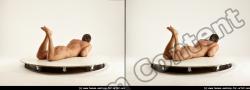 Nude Man White Laying poses - ALL Muscular Short Brown Laying poses - on stomach 3D Stereoscopic poses Realistic